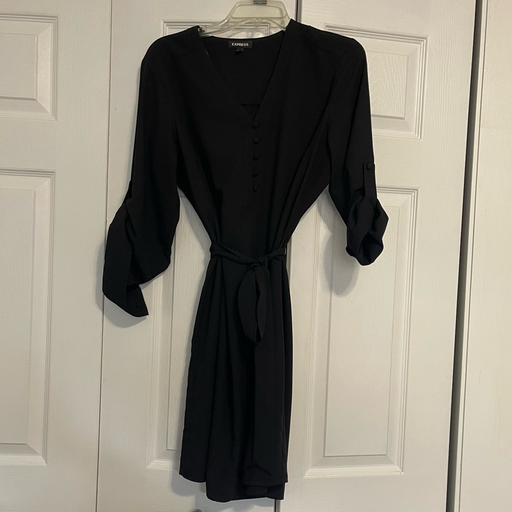 Express black long sleeve dress with belted waist